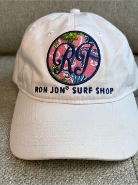 Ron Jon Surf Shop White Cap with Pink, Monogram Patch orange beach AL